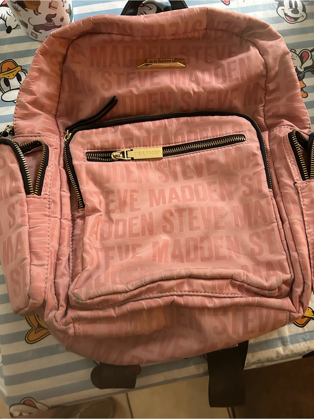 Steve Madden Pink Logo Quilted Backpack
